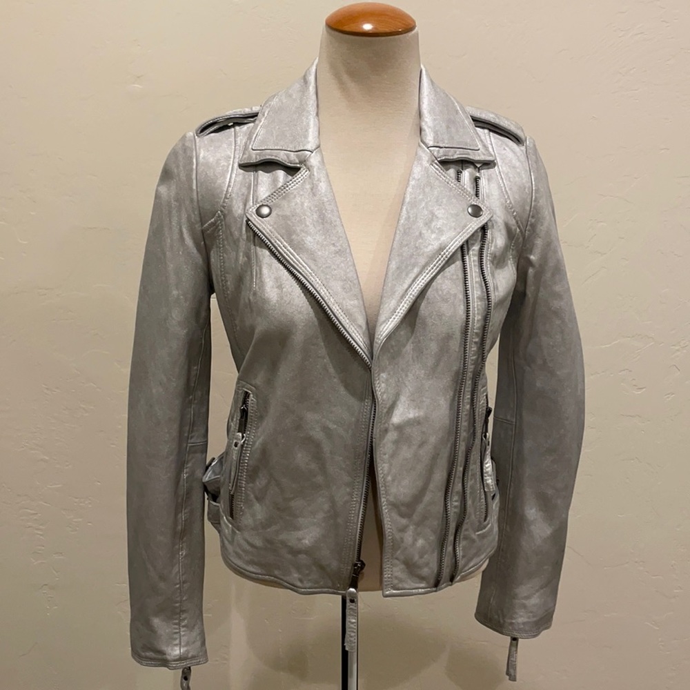 JOIE Lambskin Leather Silver Jacket S
